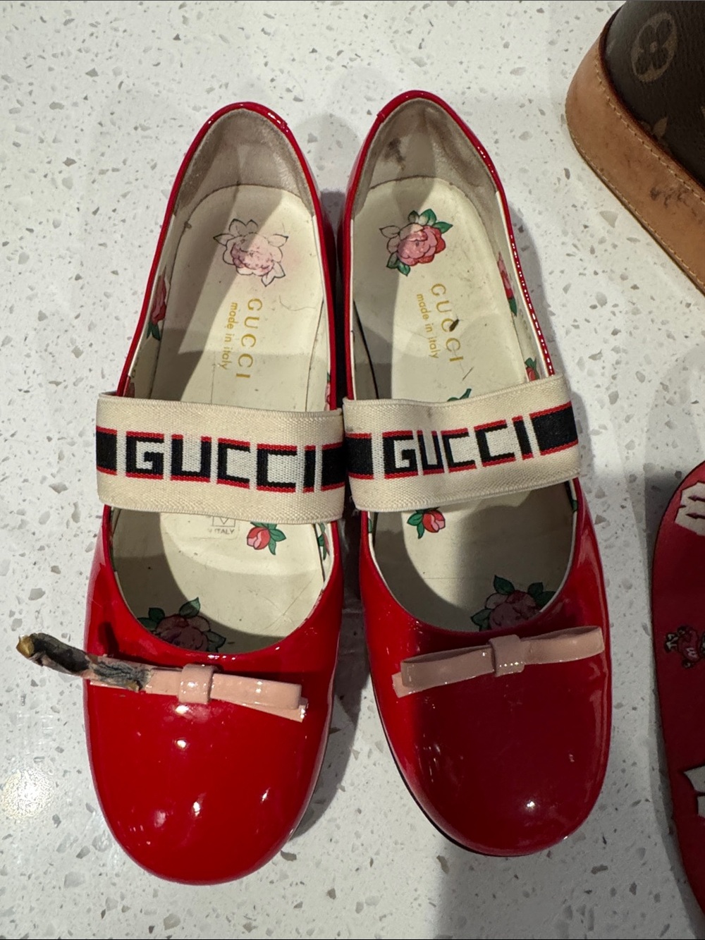 Gucci Kids Red Patent Leather Mary Janes with Branded Strap